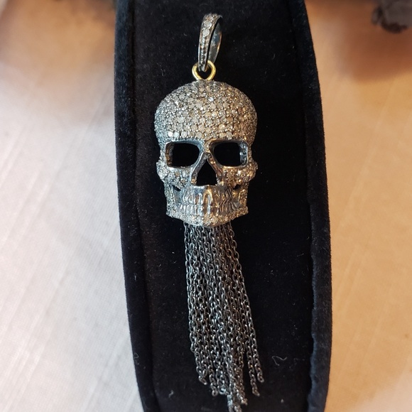 Jewelry - Black Pave Diamond Skull Tassel Pendant 925 14K